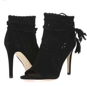 Ivanka Trump Black Leather Peep-Toe Stiletto Heels